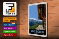 Blechschild Reise 30x40cm Adelboden Schweiz Aussicht auf Gebirge