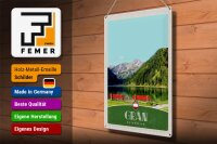 Blechschild Reise 30x40cm Grän Österreich rote Bank Wälder Natur