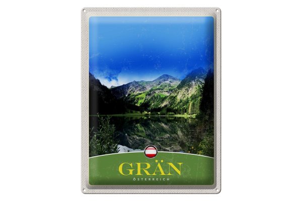 Blechschild Reise 30x40cm Grän Österreich Wälder See Natur Berg