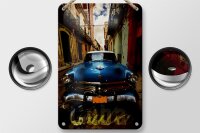 Blechschild Spruch 12x18cm Cuba blaues Auto