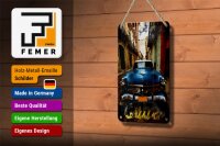 Blechschild Spruch 12x18cm Cuba blaues Auto
