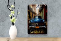 Blechschild Spruch 12x18cm Cuba blaues Auto