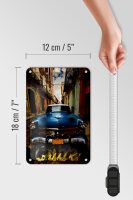 Blechschild Spruch 12x18cm Cuba blaues Auto