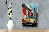 Blechschild Spruch 12x18cm Cuba altes gelbes Auto Oldtimer