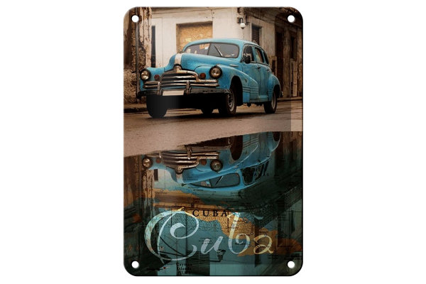 Blechschild Spruch 12x18cm Cuba Auto blau Oldtimer