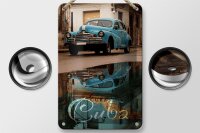 Blechschild Spruch 12x18cm Cuba Auto blau Oldtimer
