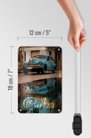 Blechschild Spruch 12x18cm Cuba Auto blau Oldtimer