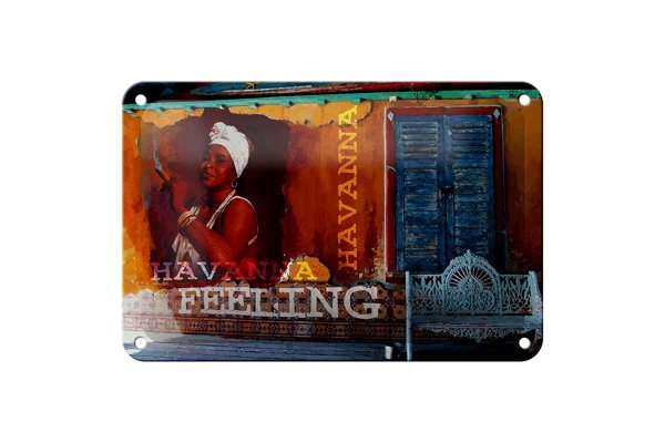 Blechschild Spruch 18x12cm Havanna Feeling Frau mit Zigarre