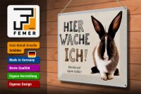 Blechschild Spruch 40x30cm Hase hier wache ich eigene Gefahr