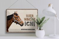 Blechschild Spruch 40x30cm Pferd von Links hier wache ich eigene Gefahr