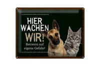 Blechschild Spruch 40x30cm Hund Katze hier wachen wir...