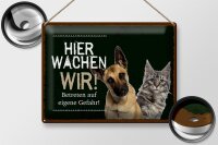 Blechschild Spruch 40x30cm Hund Katze hier wachen wir grünes Schild