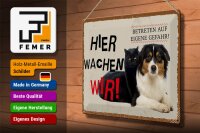 Blechschild Spruch 40x30cm Hund Katze hier wachen wir Geschenk