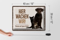Blechschild Spruch 40x30cm Tiere Hund Katzen hier wachen wir