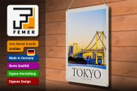 Blechschild Reise 30x40cm Tokio Asien Japan Brücke Hochhaus