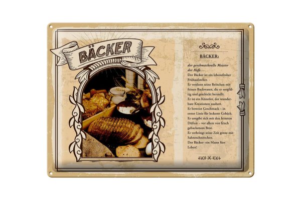 Blechschild Berufe 40x30cm Bäcker geschmackvolle Meister Hefe