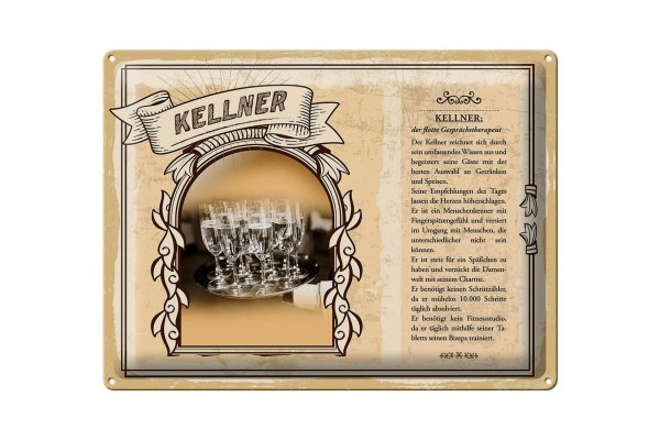 Blechschild Berufe 40x30cm Kellner Getränke Speisen Service