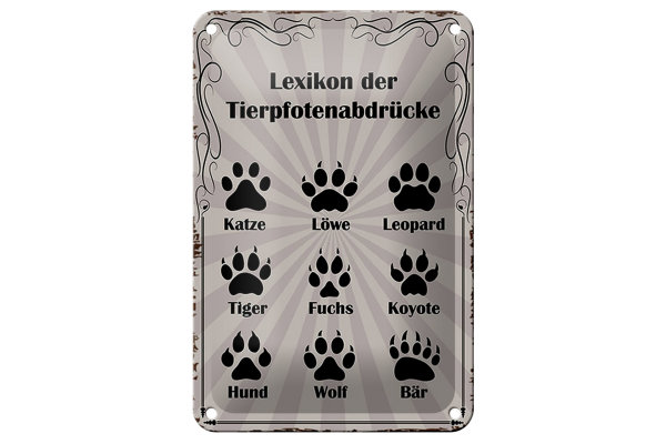 Blechschild Spruch 12x18cm Lexikon Tierpfotenabdrücke Tiere