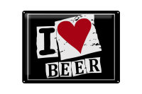 Blechschild Alkohol 40x30cm I Love Beer (Herz)