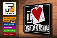 Blechschild Spruch 40x30cm I Love Chocolate (Herz)