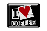 Blechschild Kaffee 40x30cm I love Coffee (Herz)