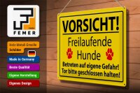 Blechschild Hinweis 40x30cm Vorsicht Freilaufende Hunde