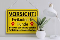 Blechschild Hinweis 40x30cm Vorsicht Freilaufende Hunde