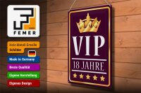 Blechschild Hinweis 30x40cm VIP 18 Jahre (lila/weiß)