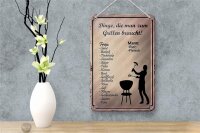 Blechschild Spruch 12x18cm Dinge die man zum Grillen braucht