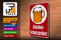 Blechschild Hinweis 30x40cm Alkohol Schutzgebiet (rot)