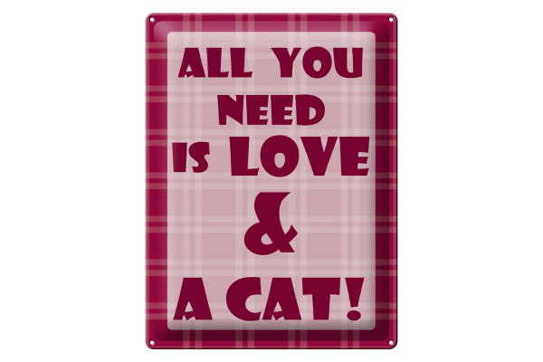 Blechschild Spruch 30x40cm All you need is love & a Cat