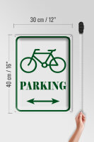 Blechschild Hinweis 30x40cm Fahrrad Parking weiß- grünes