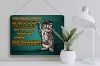 Blechschild Spruch 40x30cm Haus ohne Katze Garten ohne Blumen