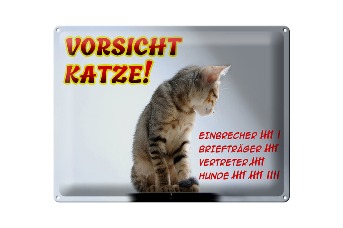 Schild „Vorsicht – Pflichtbewusste Katze“ 30x20cm – Aluverbund, UV-beständig | Für Garten, Tür, Warnhinweis