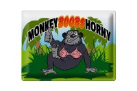 Blechschild Spruch 40x30cm Monkey Boobs Horny Affe im BH