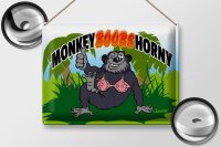 Blechschild Spruch 40x30cm Monkey Boobs Horny Affe im BH