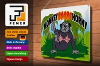 Blechschild Spruch 40x30cm Monkey Boobs Horny Affe im BH