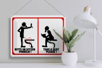 Blechschild Hinweis 40x30cm Bitte im Sitzen pinkeln (s/w)