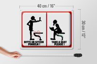 Blechschild Hinweis 40x30cm Bitte im Sitzen pinkeln (s/w)