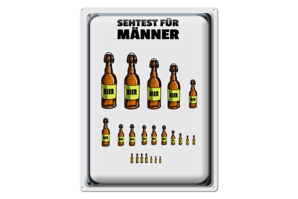 Blechschild Alkohol 30x40cm Sehtest für Männer Bierflaschen