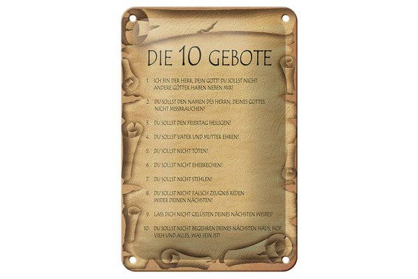 Blechschild Spruch 12x18cm die 10 Gebote Gottes bin Herr