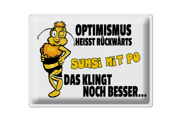 Blechschild Spruch 40x30cm Optimismus rückwärts Sumsi mit Po