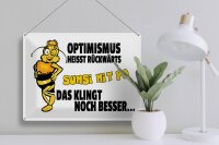 Blechschild Spruch 40x30cm Optimismus rückwärts Sumsi mit Po