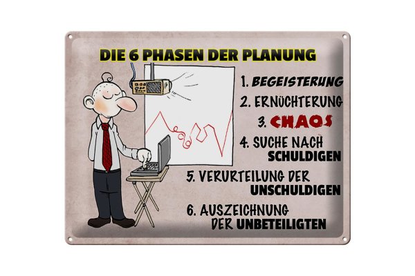 Blechschild Spruch 40x30cm 6 Phasen der Planung