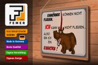 Blechschild Tiere 40x30cm kann nicht fliegen bin Einhorn