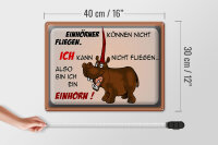 Blechschild Tiere 40x30cm kann nicht fliegen bin Einhorn