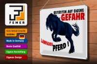 Blechschild Hinweis 40x30cm launisches Pferd Gefahr