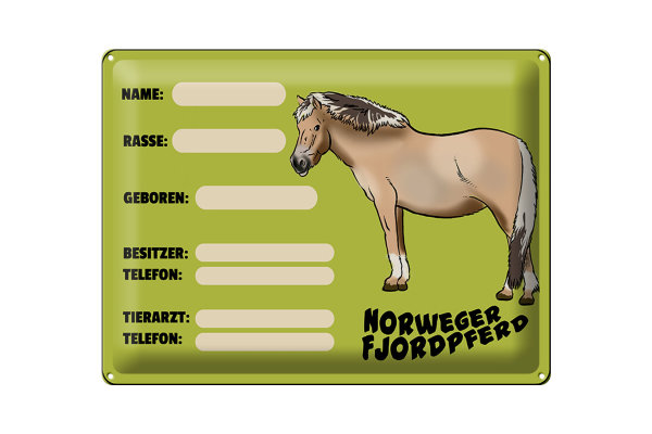 Blechschild Pferd 40x30cm Norweger Fjordpferd Angaben Name