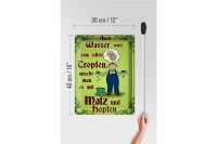 Blechschild Bier 30x40cm auch Wasser wird zum edlen Tropfen