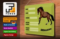 Blechschild Pferd 40x30cm Andalusier Name Besitzer Rasse